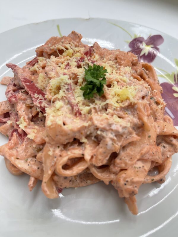 Tagliatelles Carbonara Rouge2 Tagliatelles Carbonara Rouge